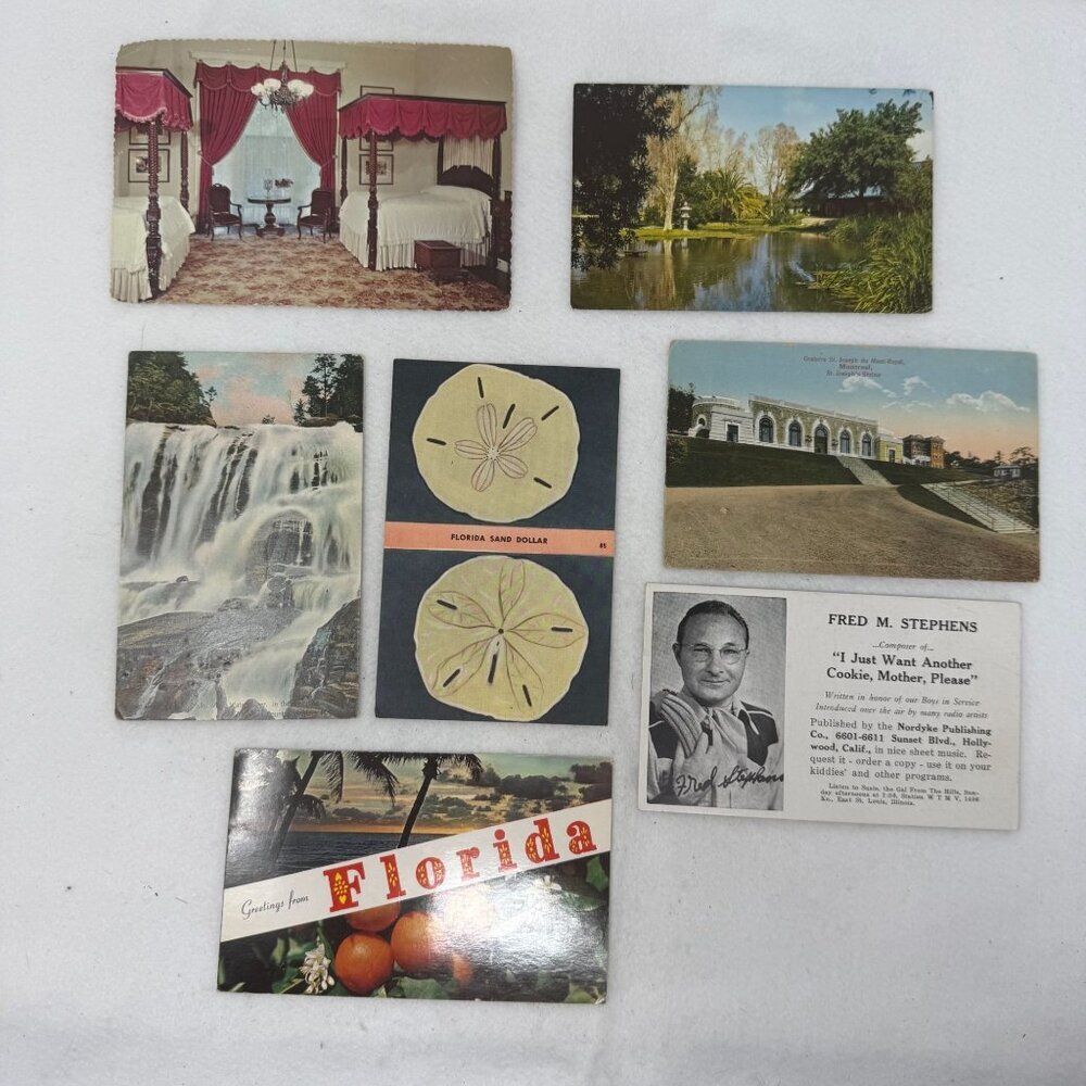 7 Vintage Postcards Florida Sand Dollar Holy Ghost Waterfalls Ephemera Postmark